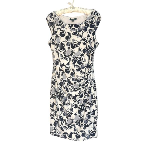 Lauren Ralph Lauren Floral Black White Cap Sleeve Sheath Dress Size 14 Career - Picture 1 of 8